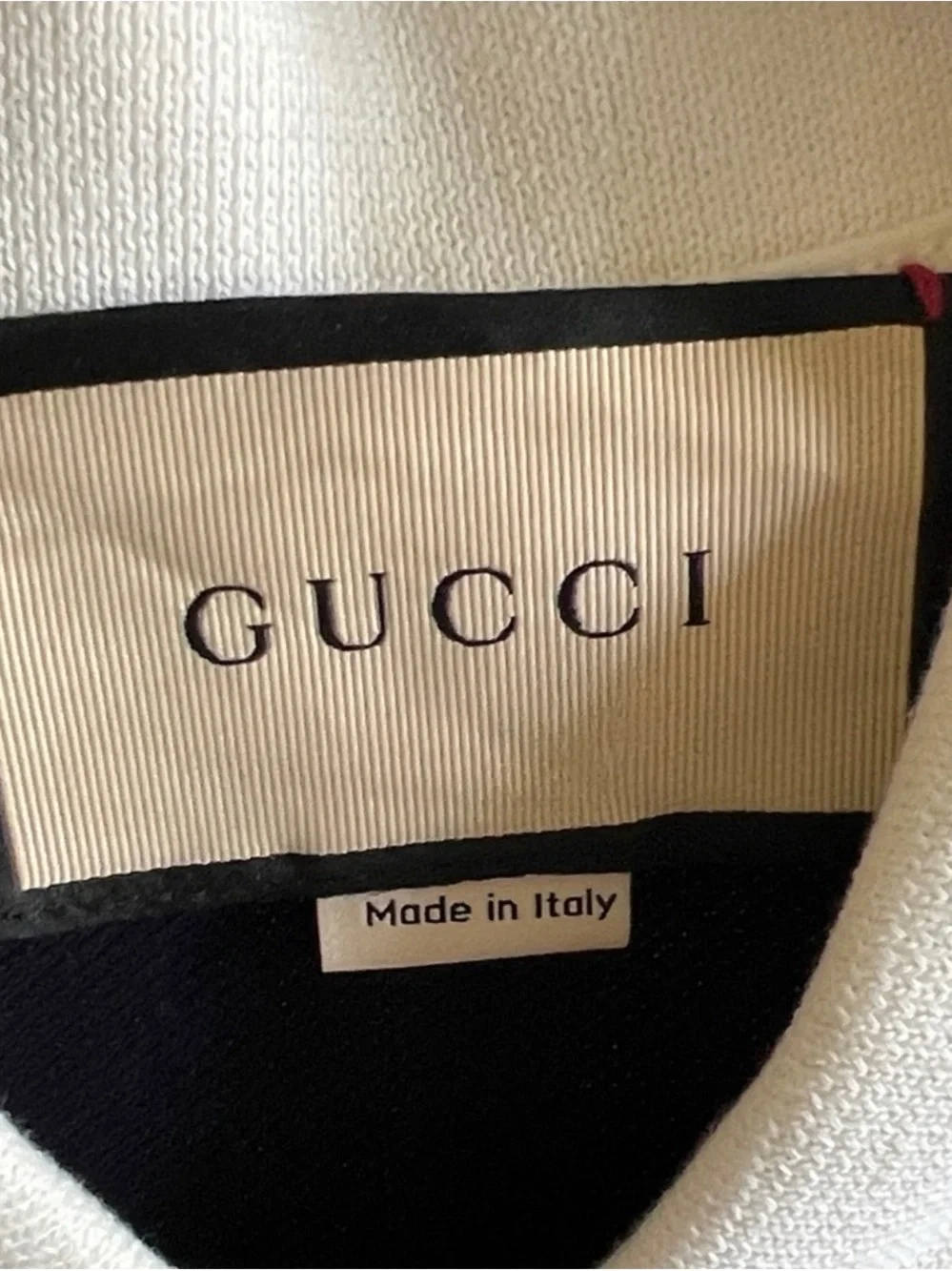 Gucci Navy Polo with White Collar and Red Stripe
